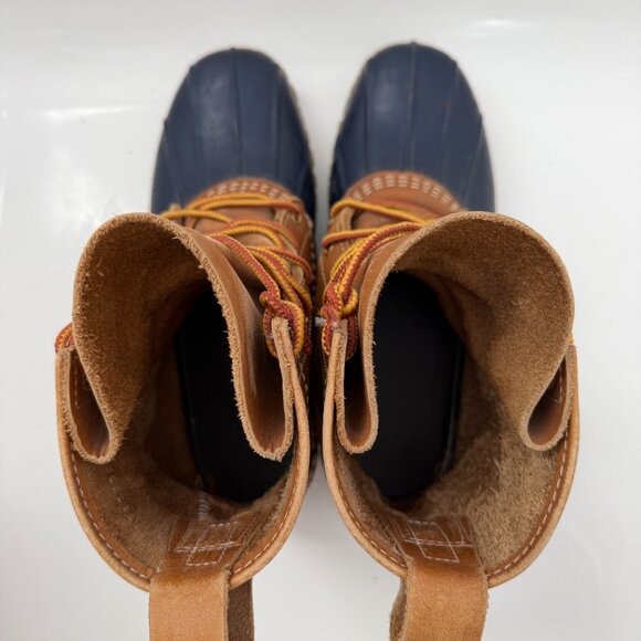 Vintage 90s LL BEAN Leather Lace Up Blue Duck Boots W7-8 / M5 - Picture 6 of 16